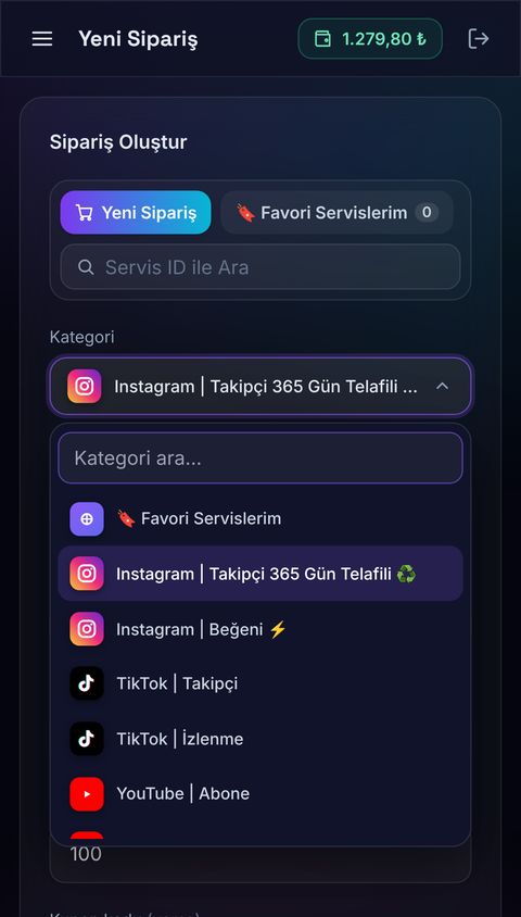 Kategori ve servisi seç ekran görüntüsü